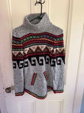 Cozy Gray Fair Isle Cowl Neck Sweater